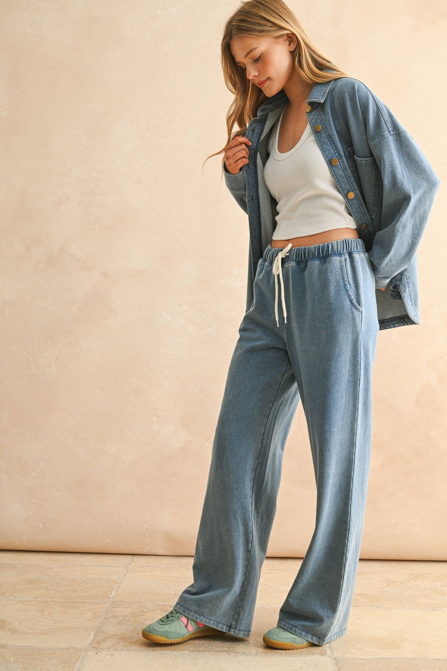 MIOU MUSE - P5656ST   WASHED KNITTED PANTS: DENIM BLUE / S