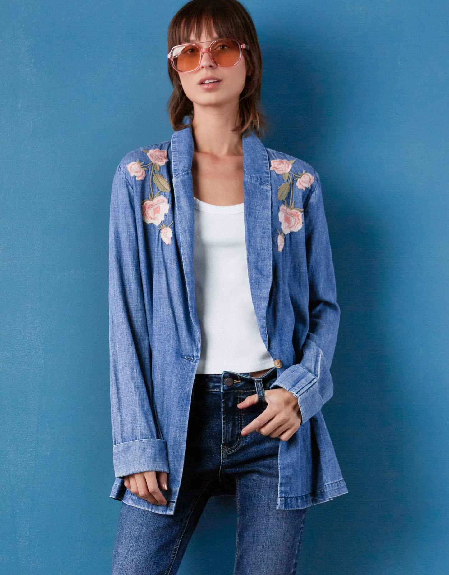 WASH LAB - Rose Denim Blazer: Denim / M