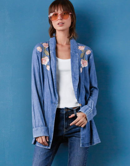 WASH LAB - Rose Denim Blazer: Denim / S
