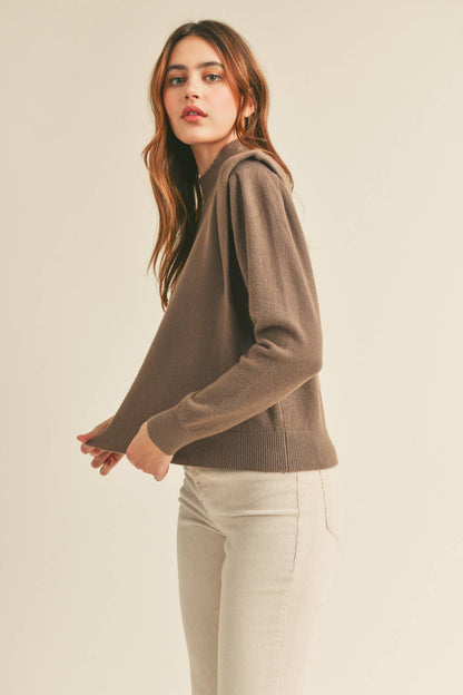 &MERCI - MOCK NECK SHOULDER DETAIL SWEATER MSW10296: IVORY / S