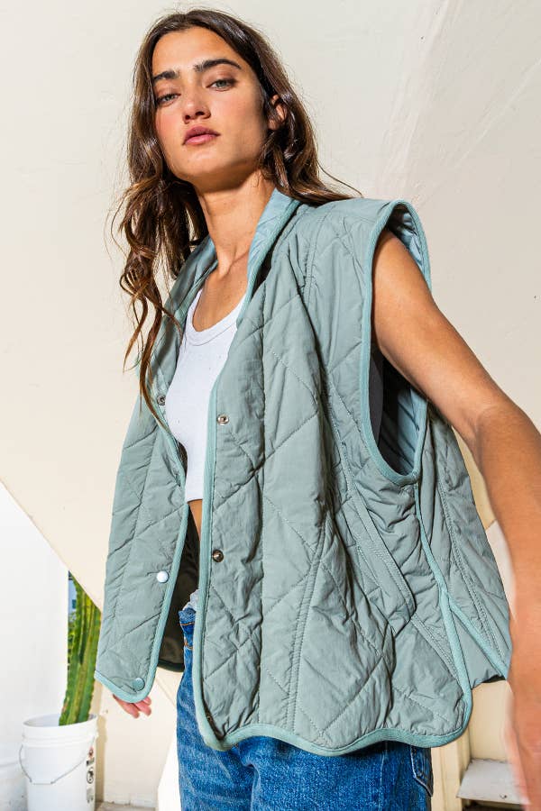 BUCKETLIST - IT2068 Quilted Vest With a down-filled: SAGE / S-M-L (2-2-2)