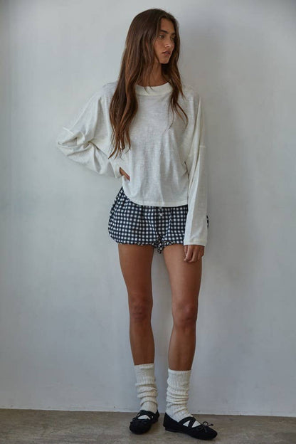 By Together - L8748 | Knit Cotton Mock Neck Long Wide Sleeve Top: Off White / S