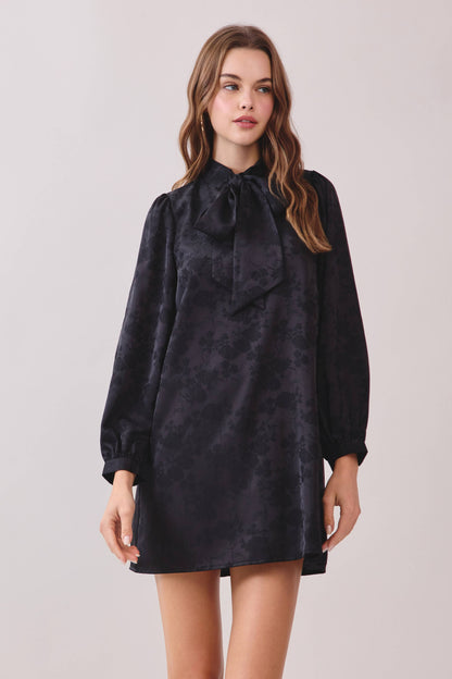 TCEC - CD06446-Floral Pattern Oversized Bowtie Detail Mini Dress: Black / M