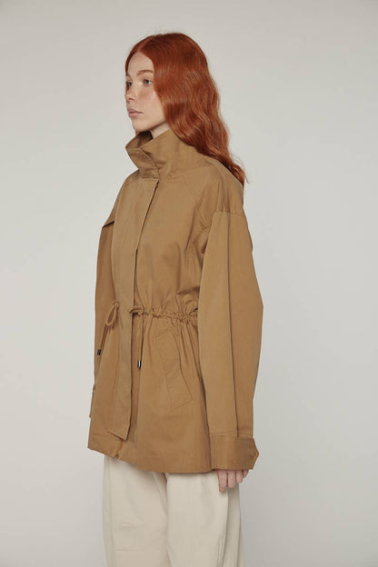 amente - Tie waist utility jacket: Khaki / Solid / M/L