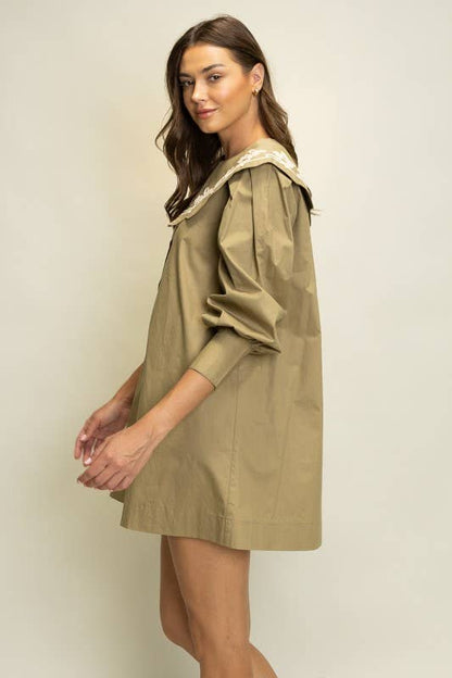 Heyson - JOD1227 Embroidered Collar Puff Sleeve Shirt Dress: PLUM / S-M-L (2-2-2)