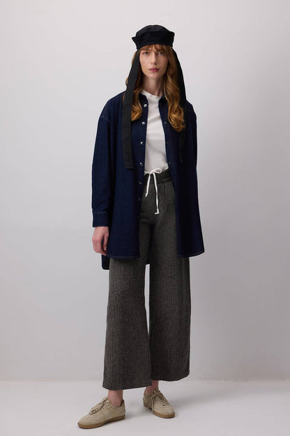 Touché Privé - Herringbone Wide-Leg Palazzo Trousers with Drawstring Waist
: Siyah / M