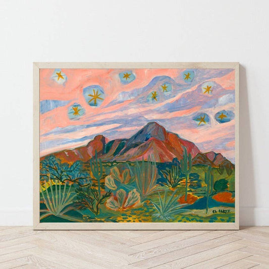 El Baker Art - Vintage Desert Starry Night Sunset Print: 11x14