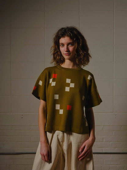 The Endery - Albers Short Sleeve Sweater Tee - Avocado: M/L