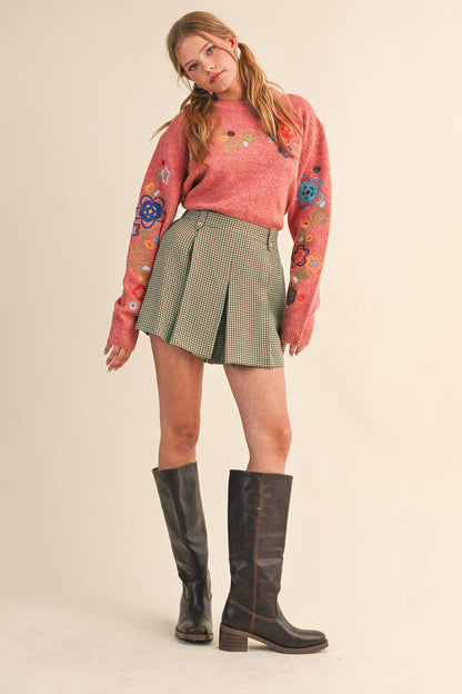 &MERCI - HOUNDSTOOTH PLEATED SHORTS MP4333: Hunter Green Houndst / M