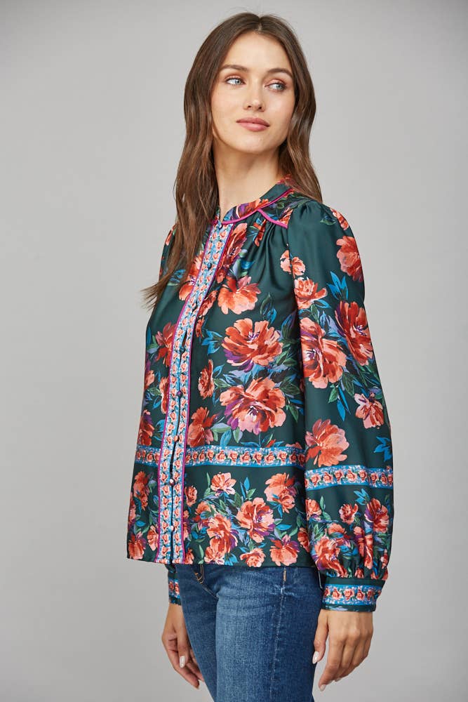 FATE - FRONT BUTTON CLOSURE LONG SLEEVE PRINT BLOUSE FT22255

: DEEP GREEN MULTI / S