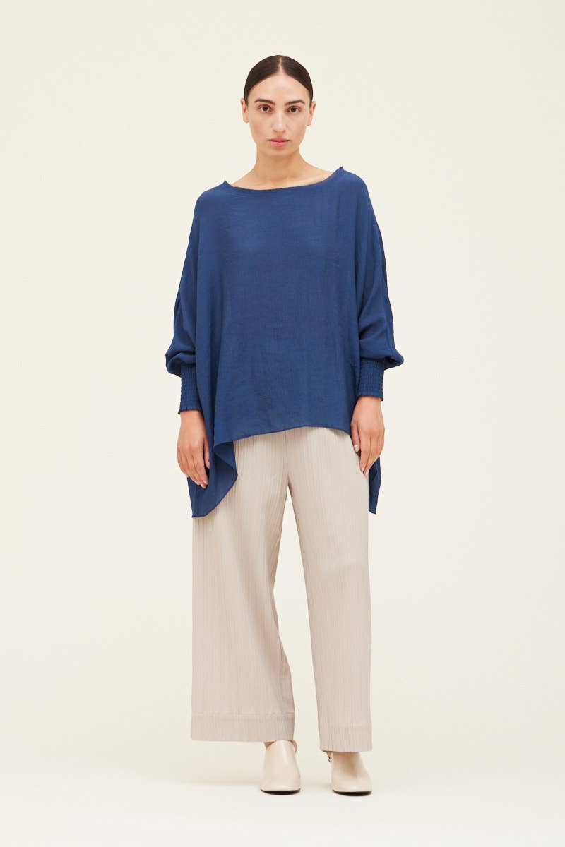 Grade & Gather - 40250PP - SMOCKED SLEEVE BLOUSE: CHARTREUSE / MEDIUM/LARGE