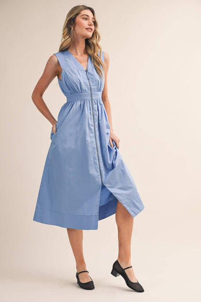 &MERCI - ZIPPER FRONT SLEEVELESS MIDI DRESS MDR4848: CITRON / S
