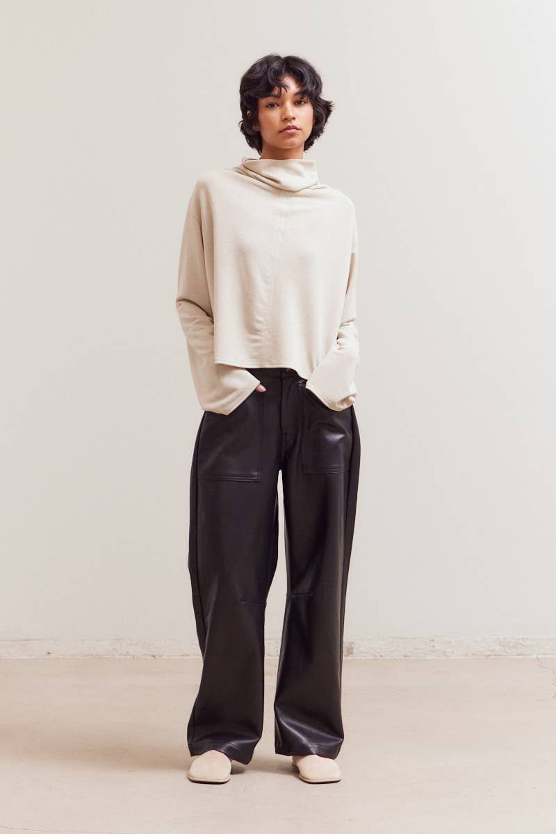 Grade & Gather - 42082 - COWL NECK LOOSE FIT TOP: TAPENADE / Contemporary / LARGE