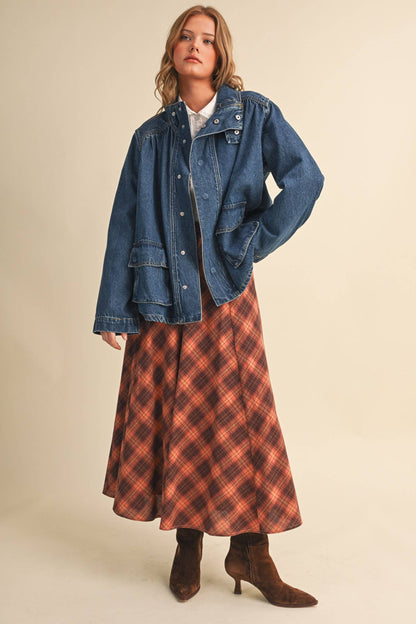 &MERCI - DENIM STAND COLLAR UTILITY JACKET MJK5157: DARK VINTAGE BLUE / L