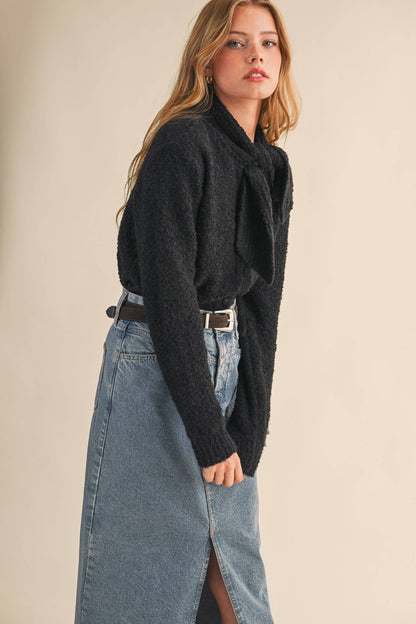 &MERCI - TYING NECK SWEATER CARDIGAN MSW11027: Black / S