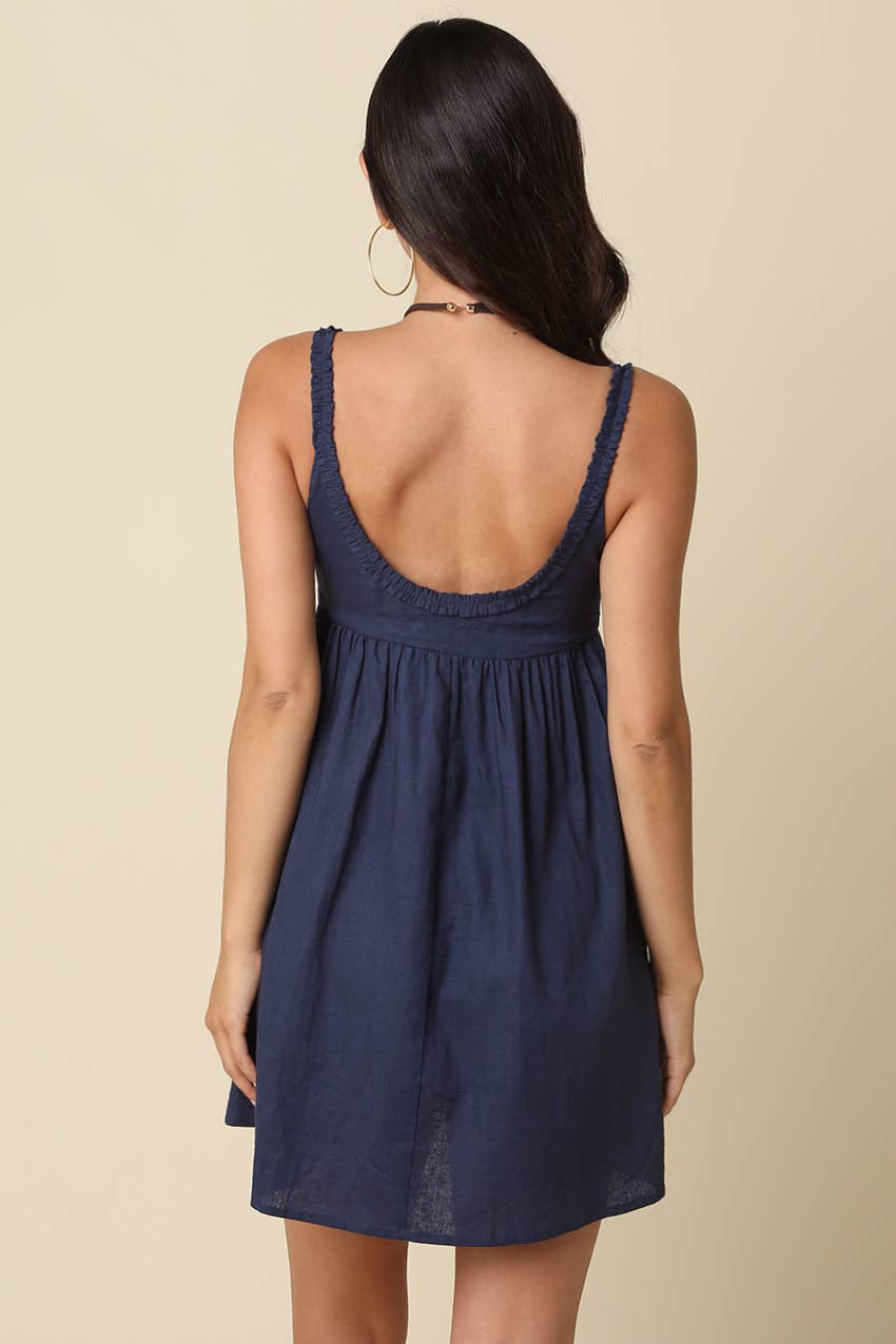 Olivaceous - Ethel Babydoll Tie Mini Dress: Navy / Contemporary / L