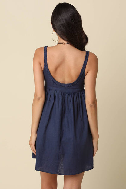 Olivaceous - Ethel Babydoll Tie Mini Dress: Navy / Contemporary / M