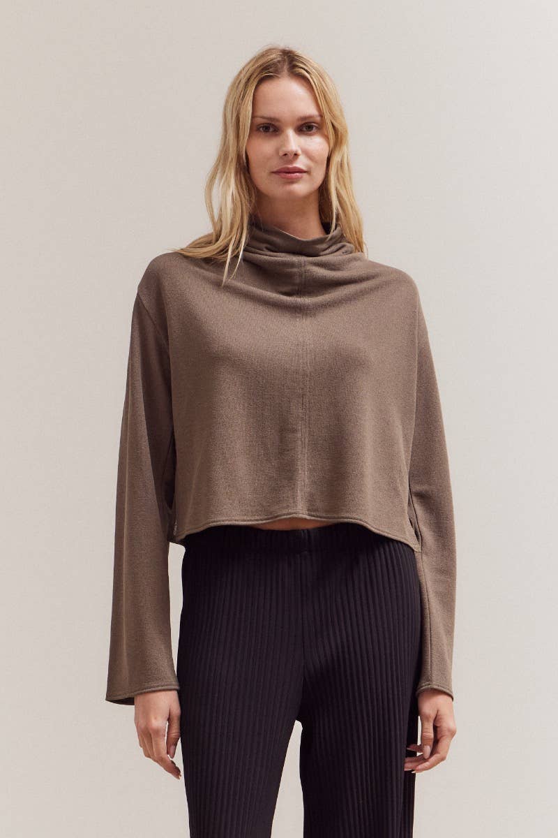 Grade & Gather - 42082 - COWL NECK LOOSE FIT TOP: TAPENADE / Contemporary / SMALL