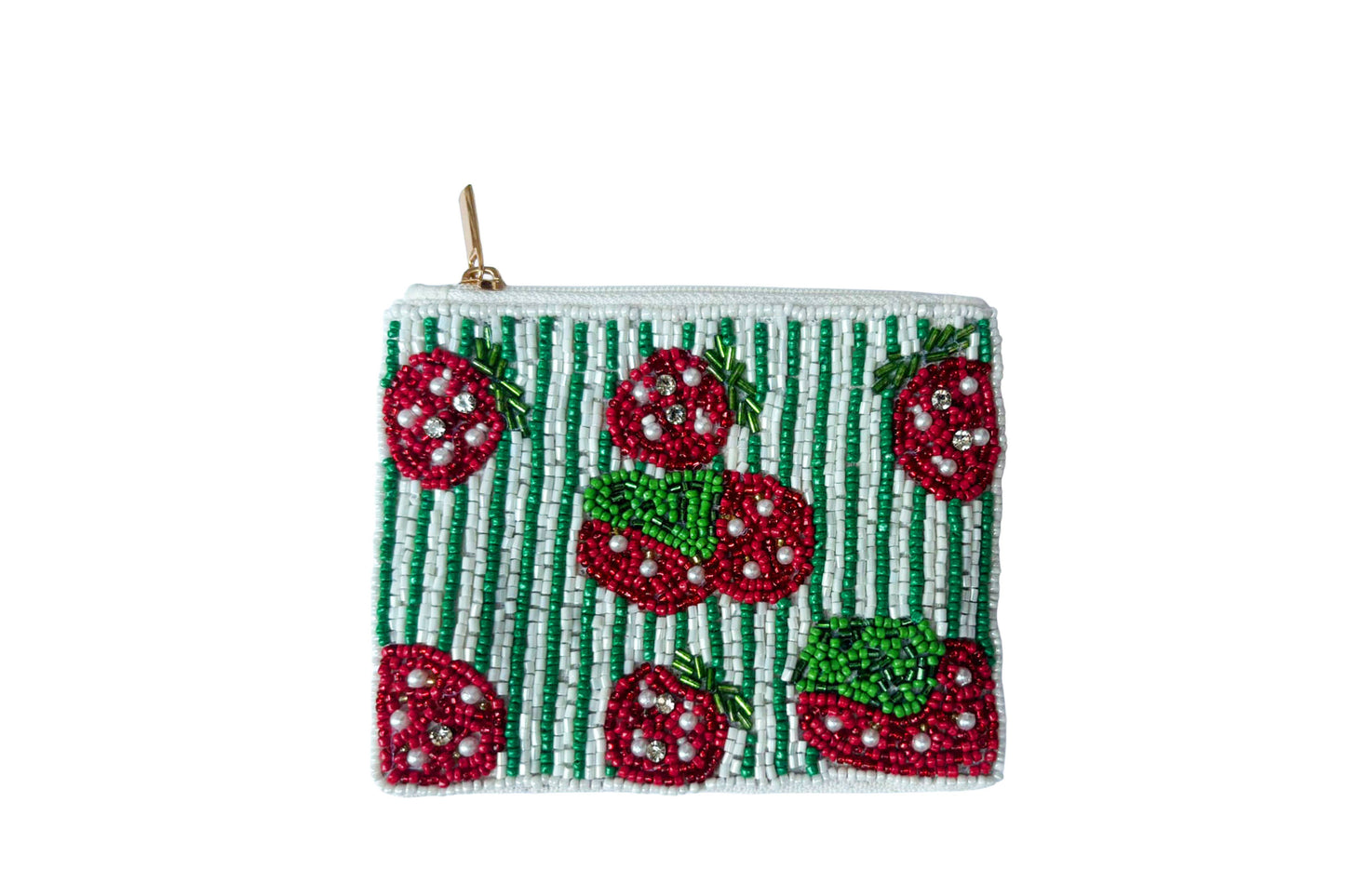Nima Accessories Inc - Strawberries Themed Fully Beaded Coin Purse 