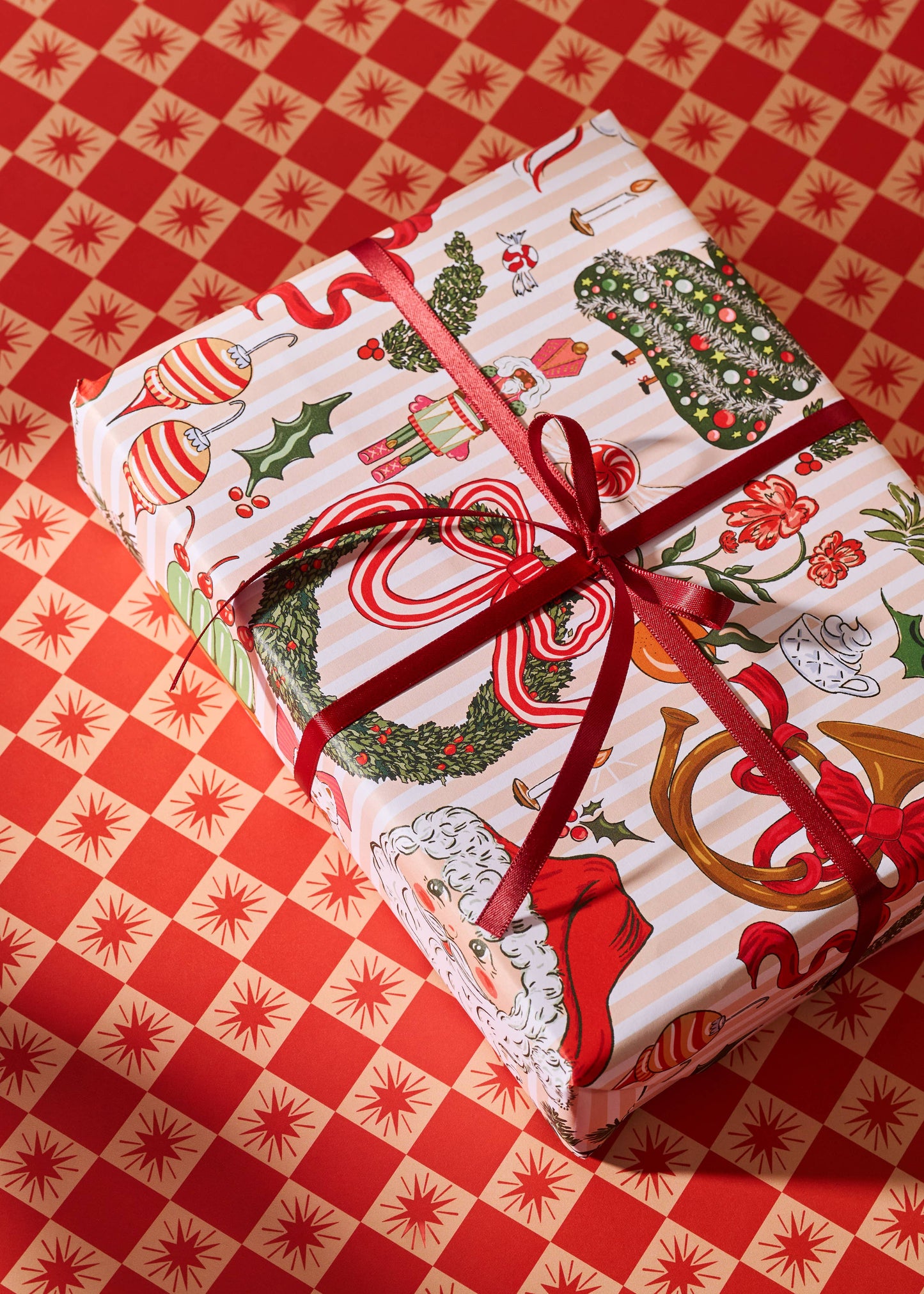 One & Only Paper - Nostalgic Christmas Red Star Checked Gift Wrap | 3 Sheets
