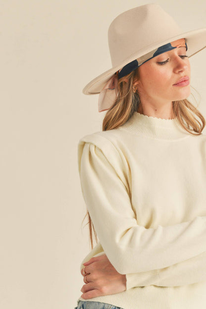 &MERCI - MOCK NECK SHOULDER DETAIL SWEATER MSW10296: IVORY / L
