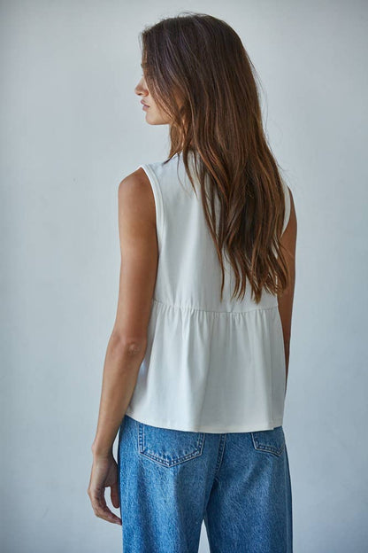 By Together - L9117 | Knit Rayon Spandex Jersey Round Neck Sleeveless Top: Cream / S