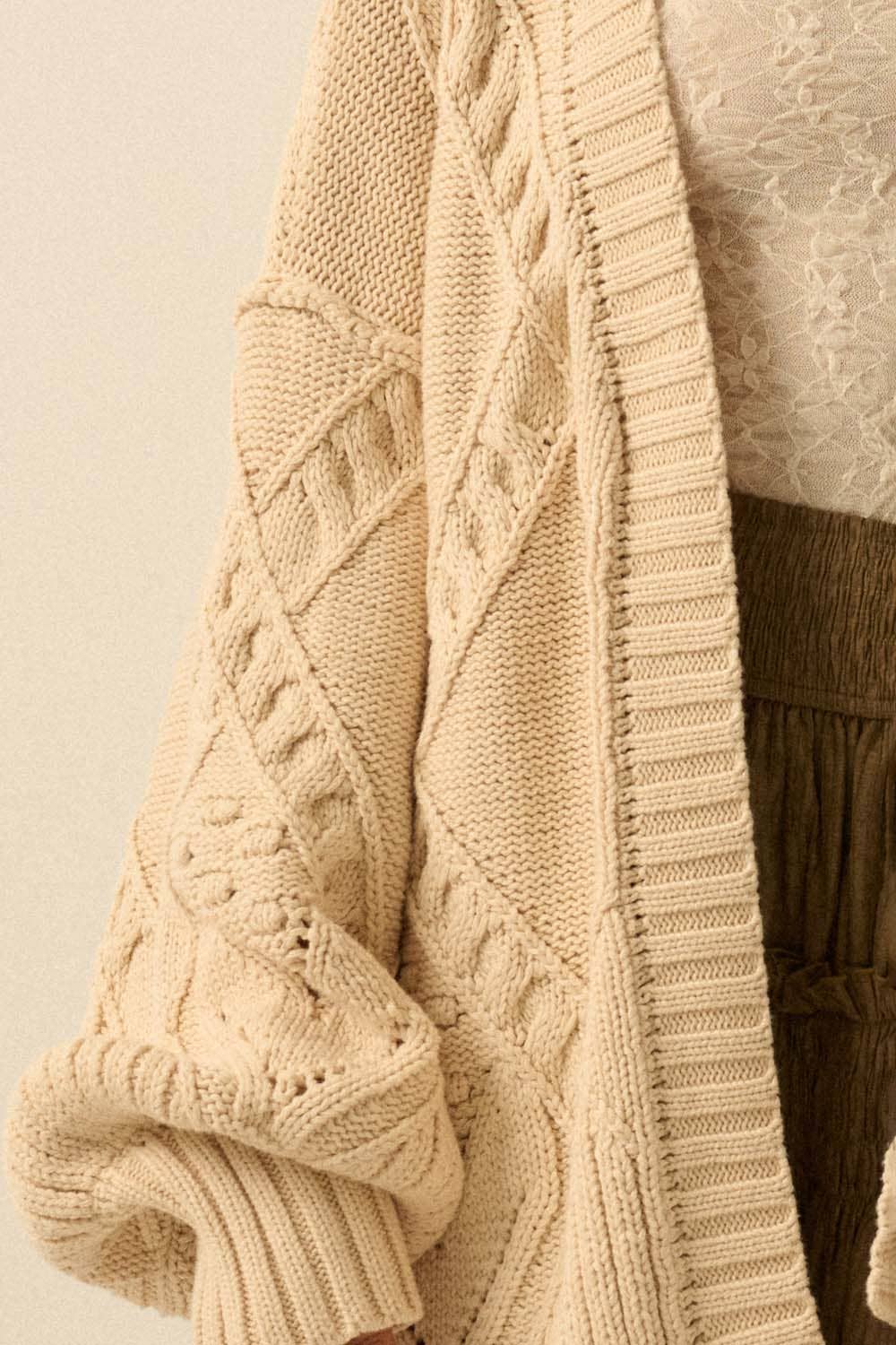 Promesa USA - Cable-Knit Oversize Balloon-Sleeve Cardigan: Cream / L