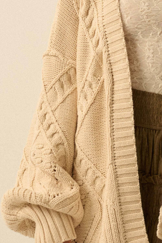 Promesa USA - Cable-Knit Oversize Balloon-Sleeve Cardigan: Cream / L