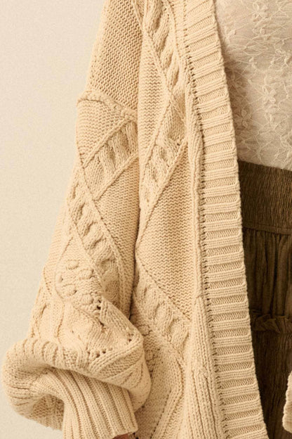 Promesa USA - Cable-Knit Oversize Balloon-Sleeve Cardigan: Cream / S