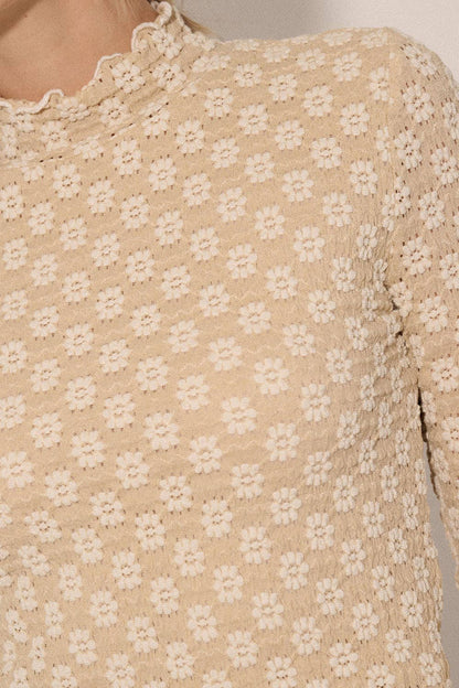 Promesa USA - Textured Floral Lace Cropped Mock Neck Top: Black / S