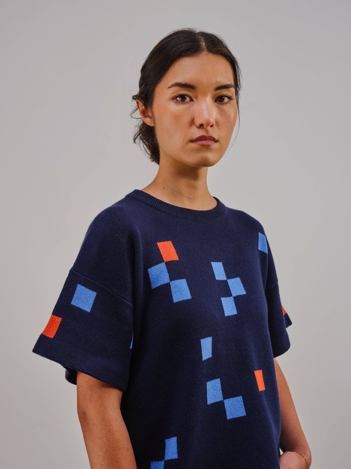 The Endery - Albers Short Sleeve Sweater Tee- Indigo: XS/S