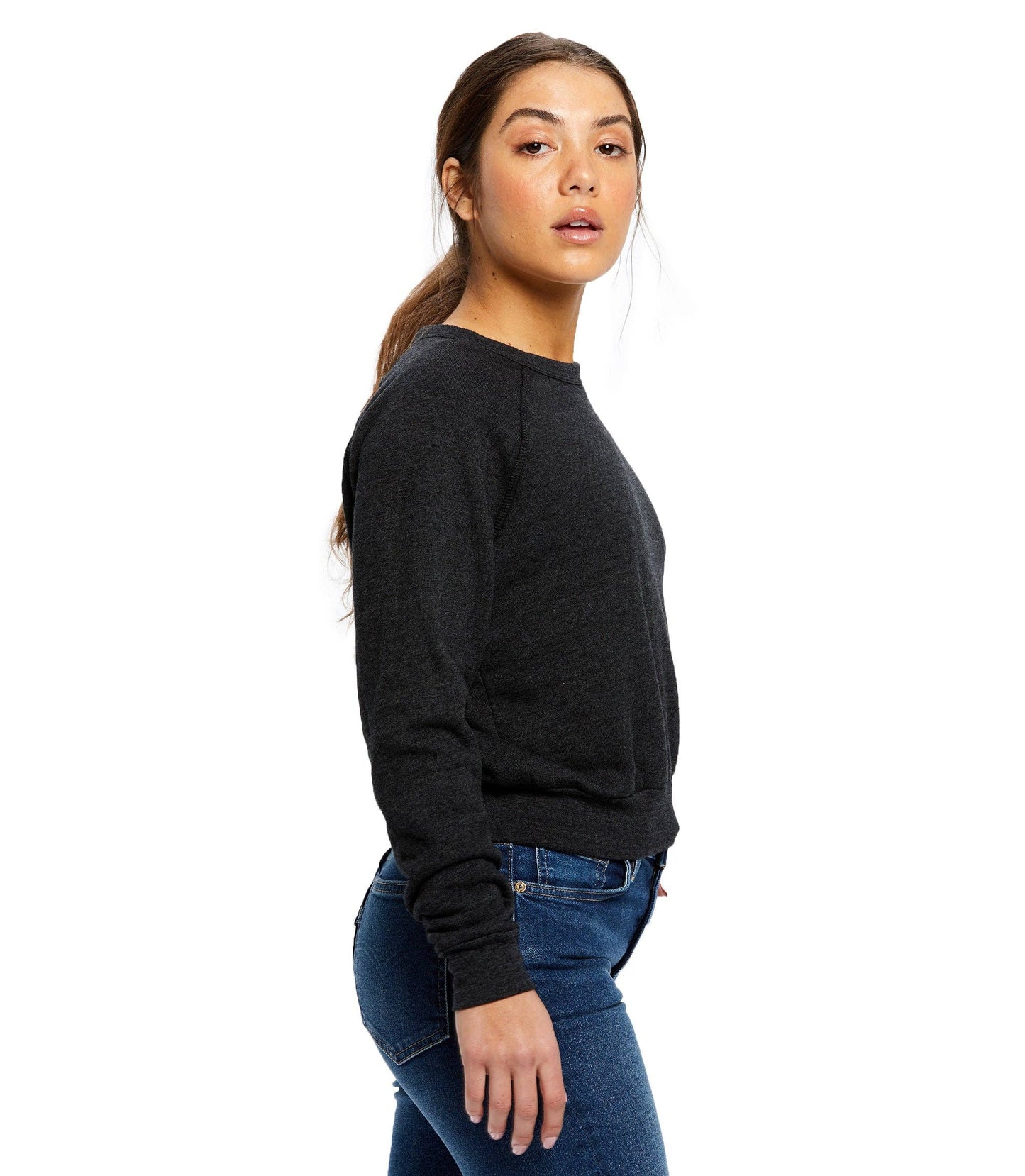US Blanks - Women's Sponge Fleece Cropped Crew Neck Fleece: Tri-navy / S