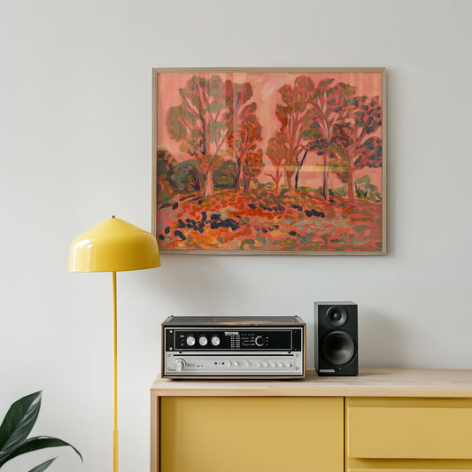 El Baker Art - Antique Pink Western Tree Landscape Print: Unframed, Giclee Paper Print Only / 12×16