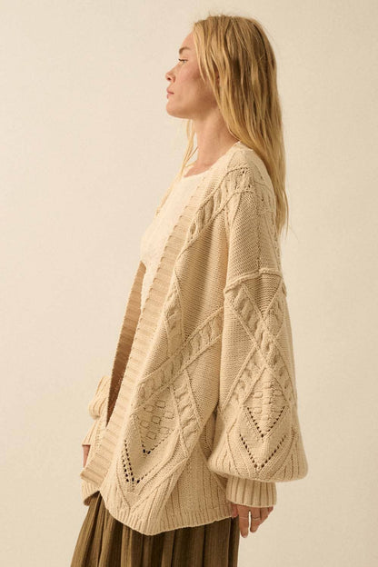 Promesa USA - Cable-Knit Oversize Balloon-Sleeve Cardigan: Cream / L