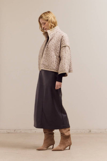 Grade & Gather - 80421 - HIGH NECK COLLAR QUILTED JACKET: BLUE GRANITE / Contemporary / LARGE