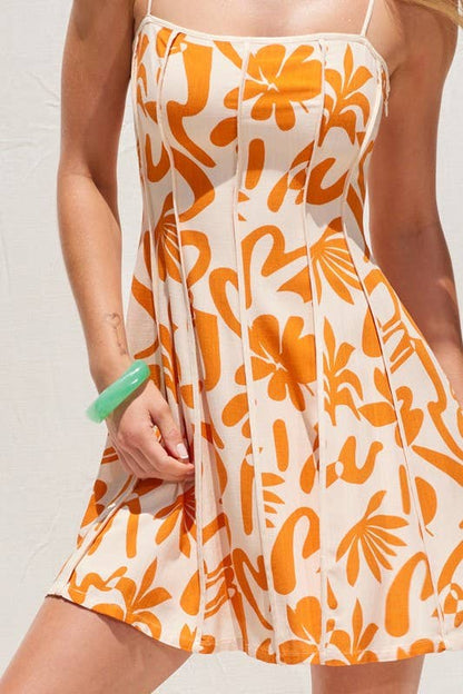 ILLA ILLA - Printed Contrast Binding Dress: Tangerine / S