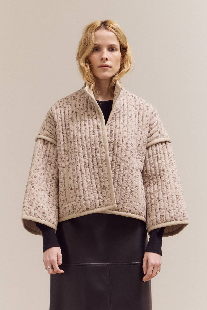 Grade & Gather - 80421 - HIGH NECK COLLAR QUILTED JACKET: BLUE GRANITE / Contemporary / MEDIUM