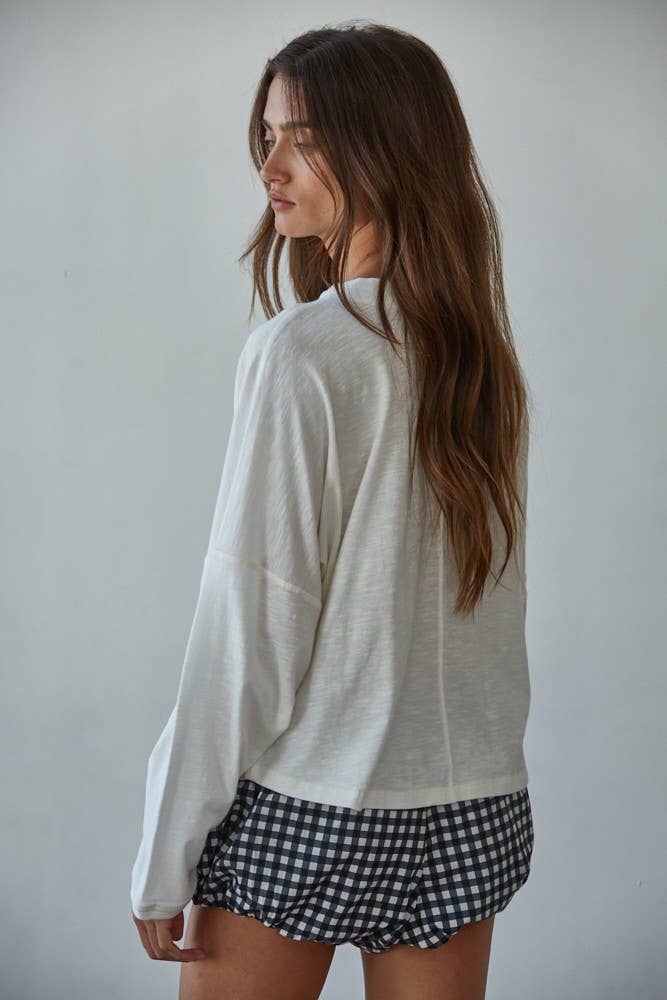 By Together - L8748 | Knit Cotton Mock Neck Long Wide Sleeve Top: Deep Taupe / L