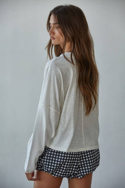 By Together - L8748 | Knit Cotton Mock Neck Long Wide Sleeve Top: Deep Taupe / L