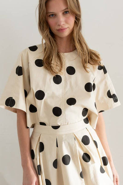 Heyson - JOT1116 Polka Dot Back-Tie Top: CREAM / M