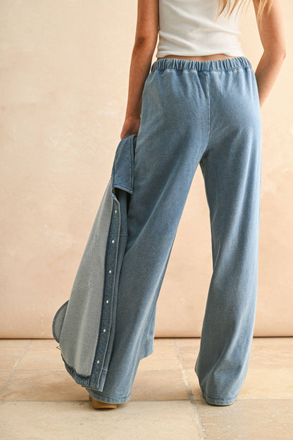 MIOU MUSE - P5656ST   WASHED KNITTED PANTS: DENIM BLUE / S