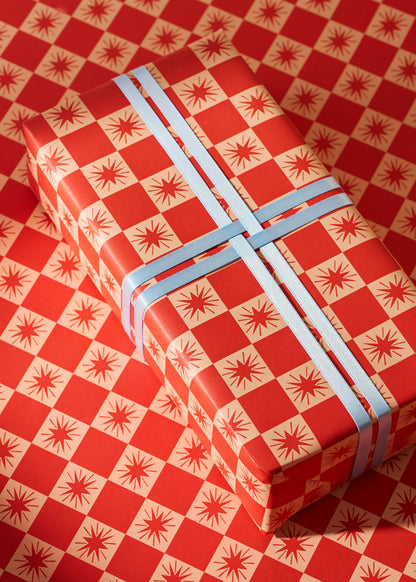 One & Only Paper - Nostalgic Christmas Red Star Checked Gift Wrap | 3 Sheets