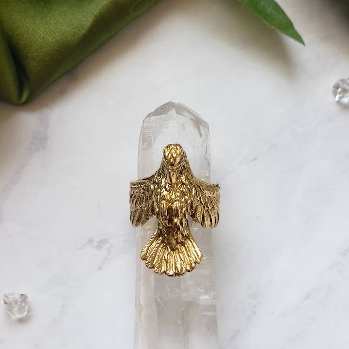 Dreamers of Dreams - Hawk Ring - Brass Spirit Animal Statement Ring