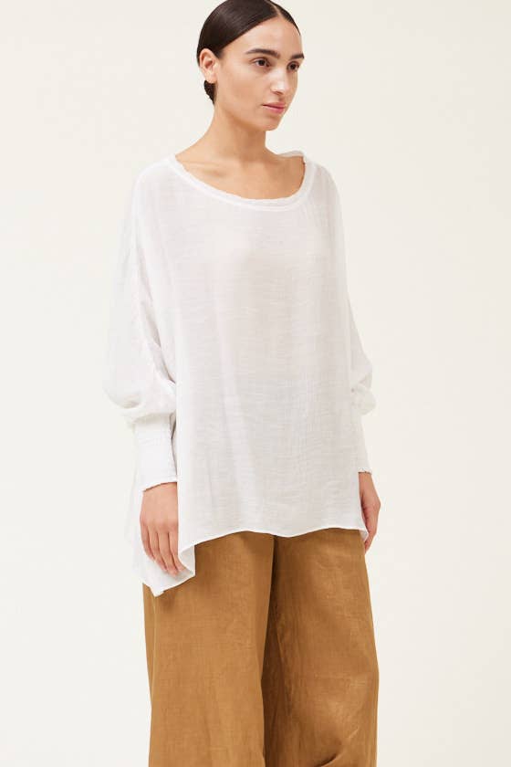 Grade & Gather - 40250PP - SMOCKED SLEEVE BLOUSE: CHARTREUSE / MEDIUM/LARGE