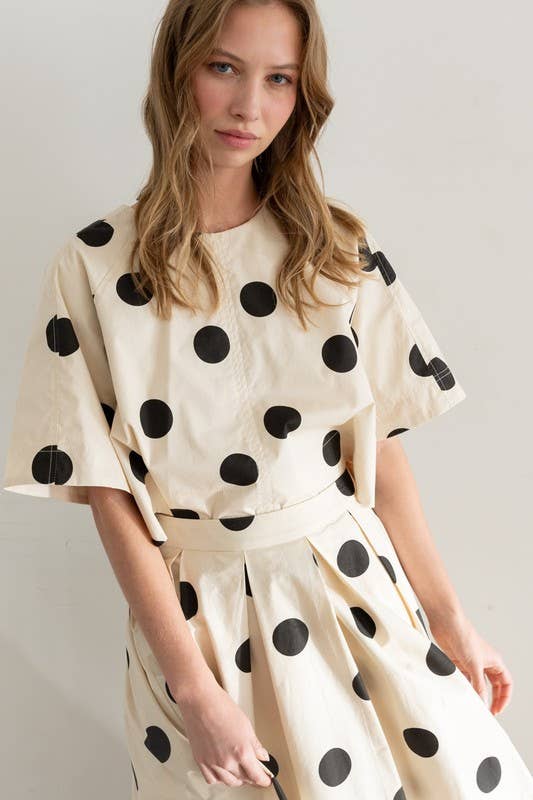 Heyson - JOT1116 Polka Dot Back-Tie Top: CREAM / L