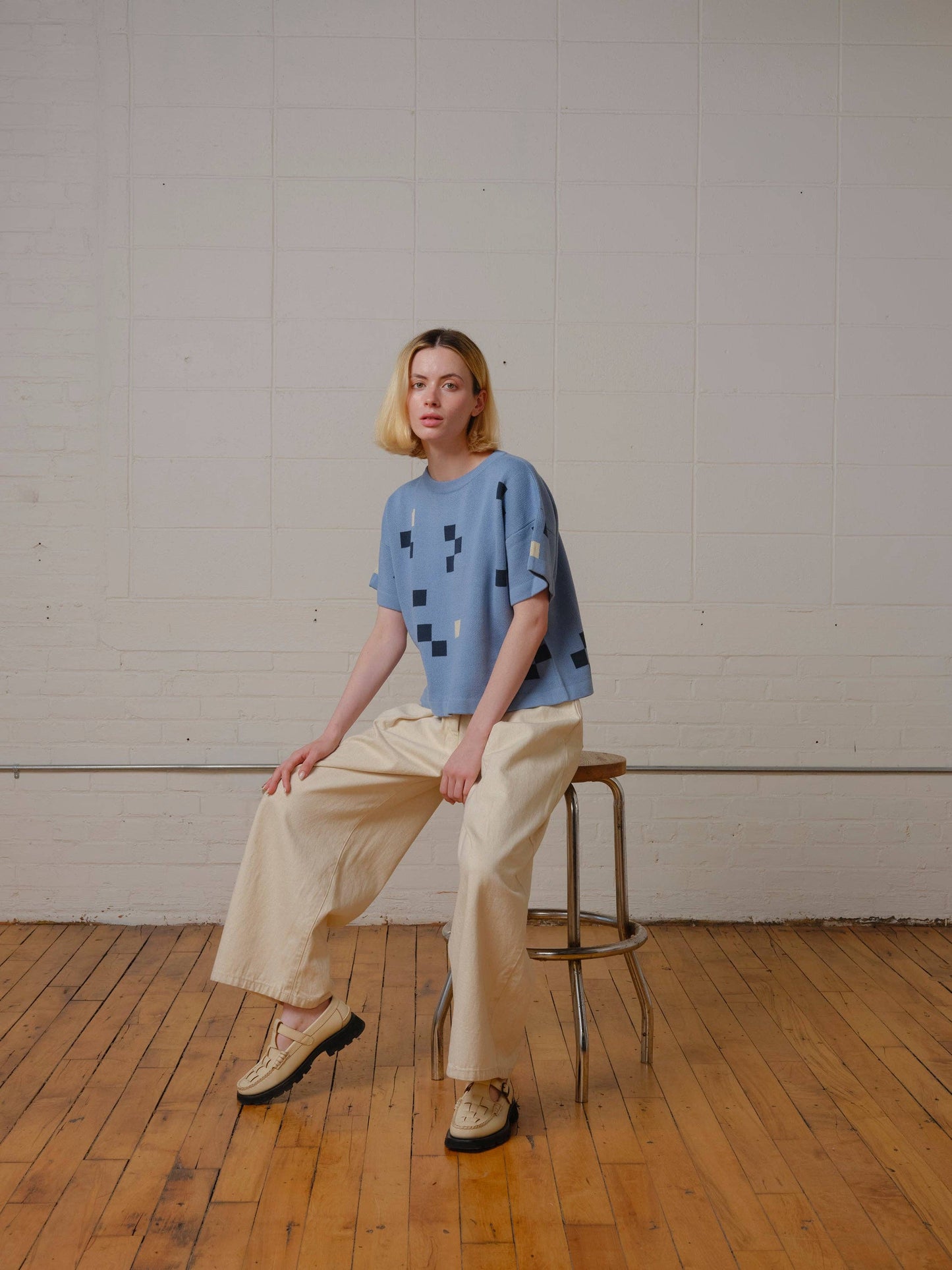 The Endery - Albers Short Sleeve Sweater Tee - Larimar: XS/S