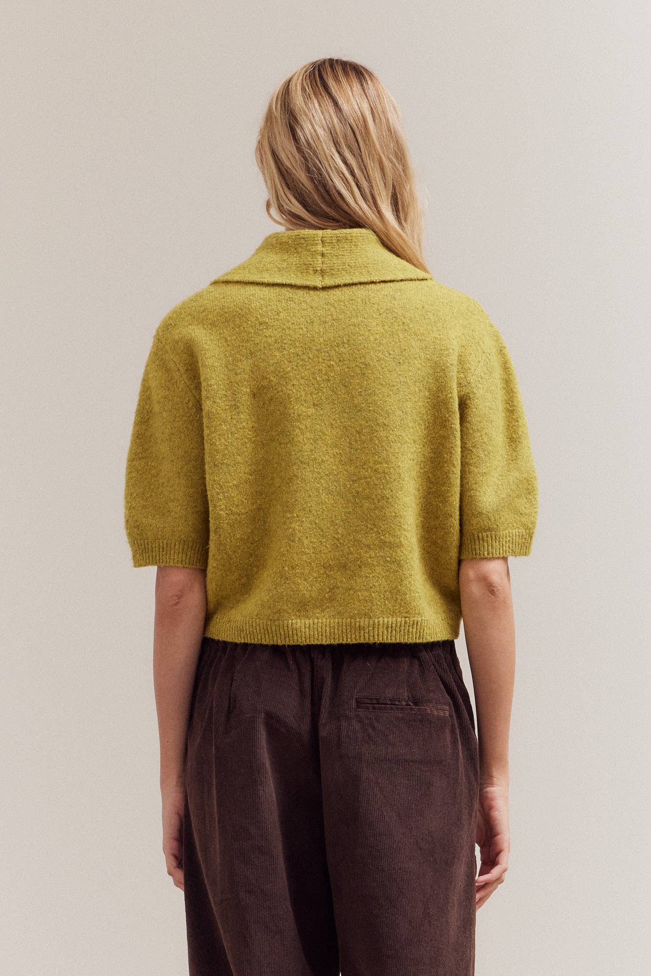 Grade & Gather - 42034 - 3/4 SHORT SLEEVE COLLAR NECK KNIT TOP: CITRON / Contemporary / LARGE