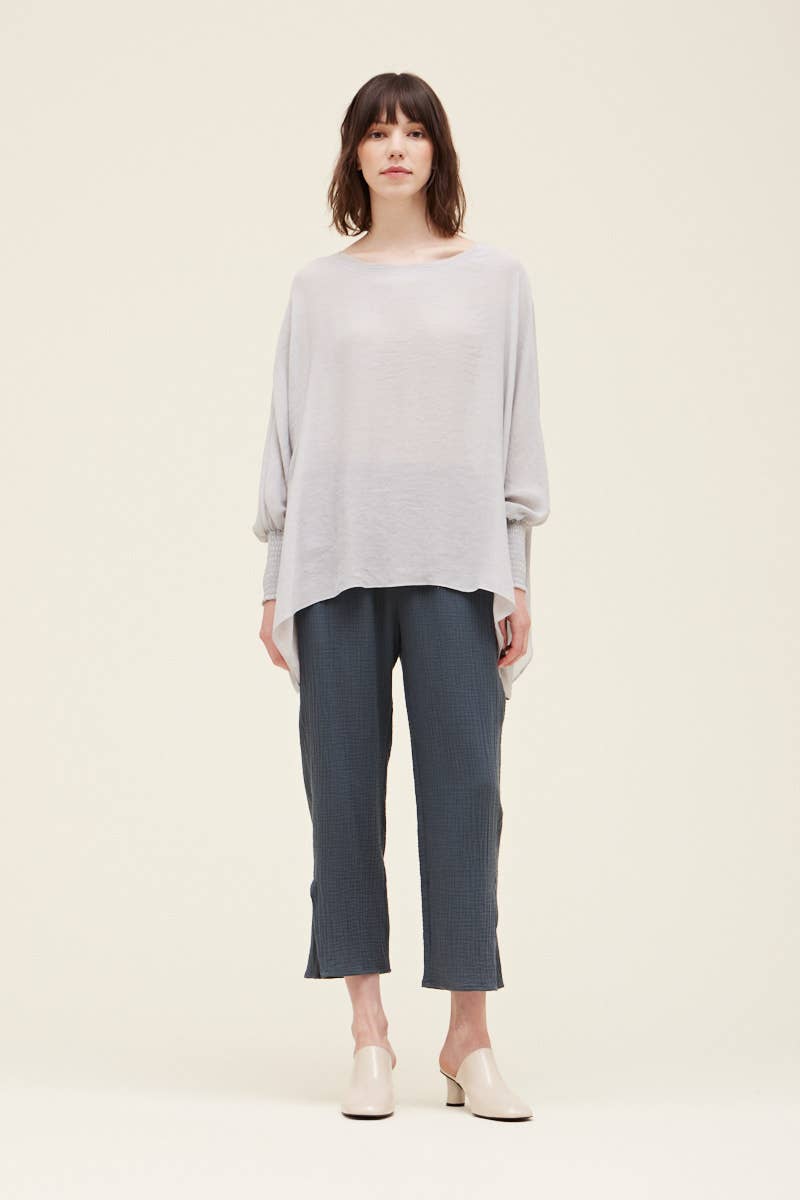 Grade & Gather - 40250PP - SMOCKED SLEEVE BLOUSE: CHARTREUSE / MEDIUM/LARGE