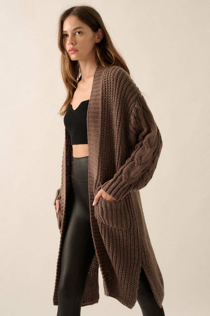 Promesa USA - Solid Rib Knit Open Front Cable Knit Cardigan: Sunburn / S