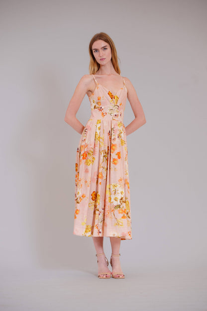 Julia Jordan - SLVLESS SWEETHEART EMPIRE PRINTED MIDI DRESS: BLUSH MULTI / 2